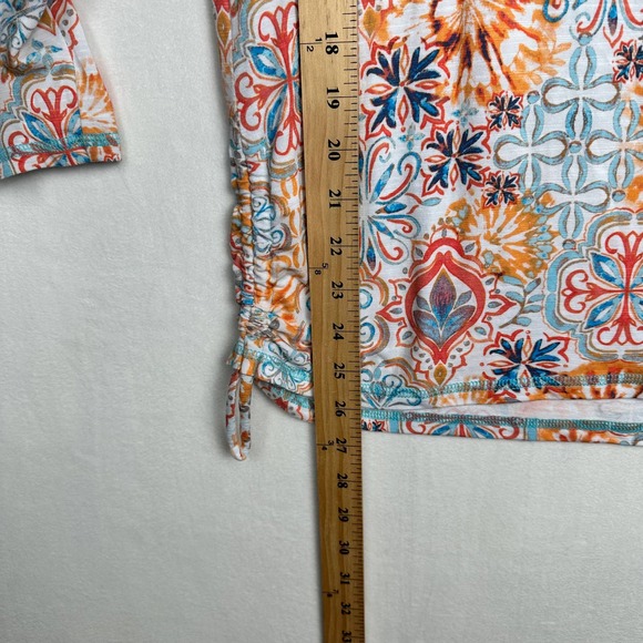 T by Talbots Women's Size M Split Neck 3/4 Sleeve Ruched Blouse Top - Picture 7 of 9